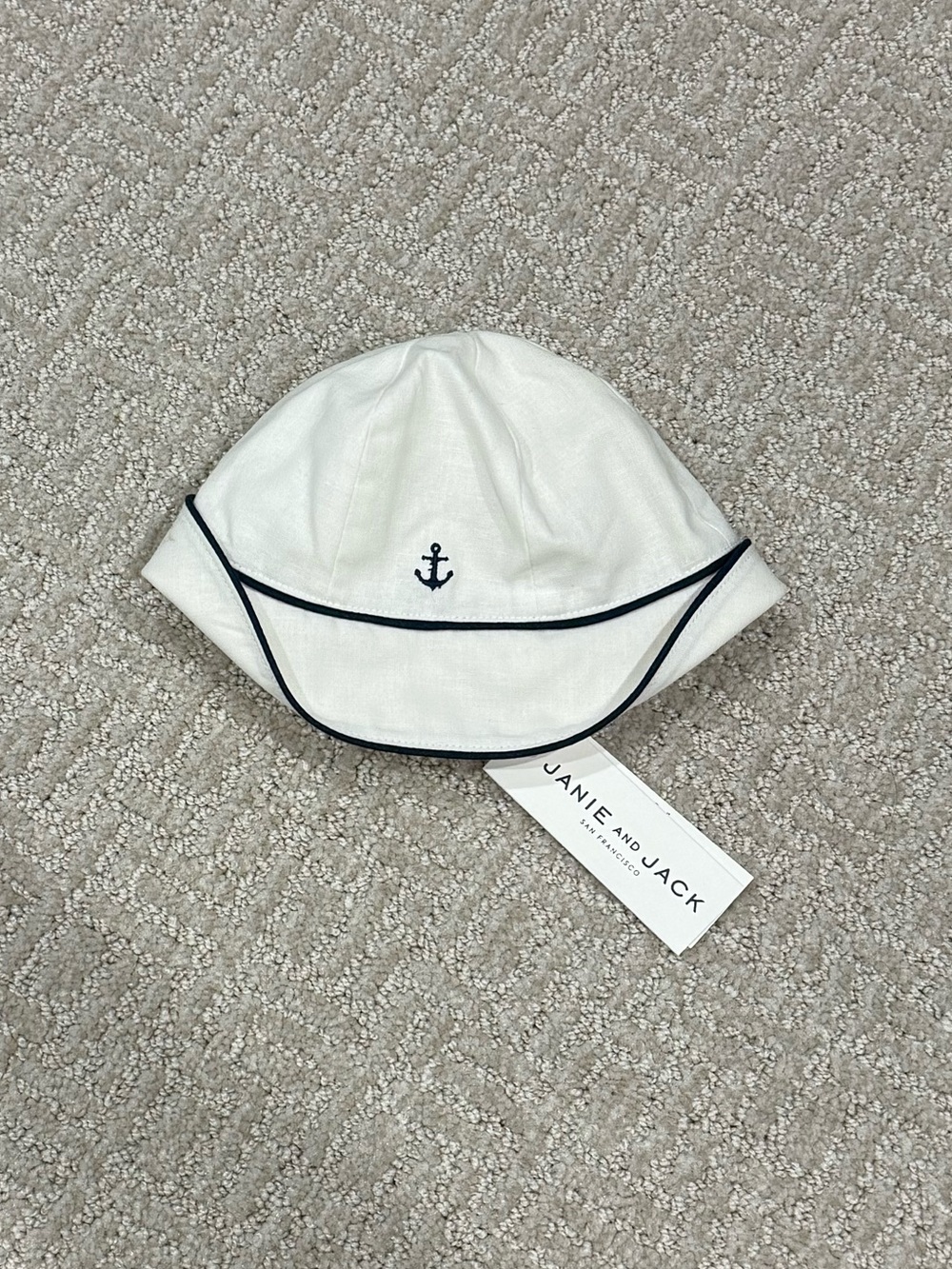 Janie and Jack White Baby Sailor Hat with Navy Trim